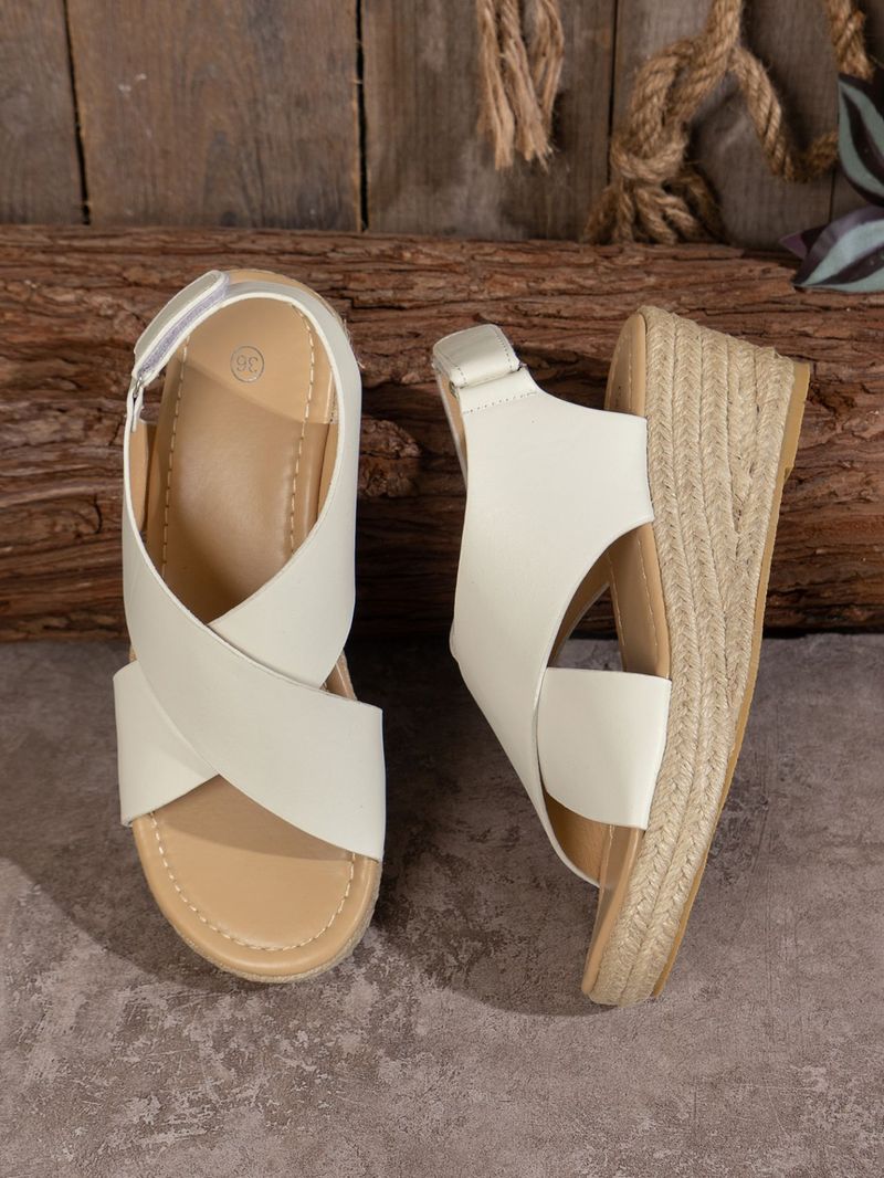 Γυναικεία Παπούτσια Καλοκαιρινά Νέα Ρωμαϊκά Σανδάλια με Σταυρωτό Λουράκι και Τακούνι Σφήνας, Γυναικεία Σανδάλια Παραλίας με Χοντρό Πάτο και Ψαρόστομο, Μεγάλο Μέγεθος_voghion.com