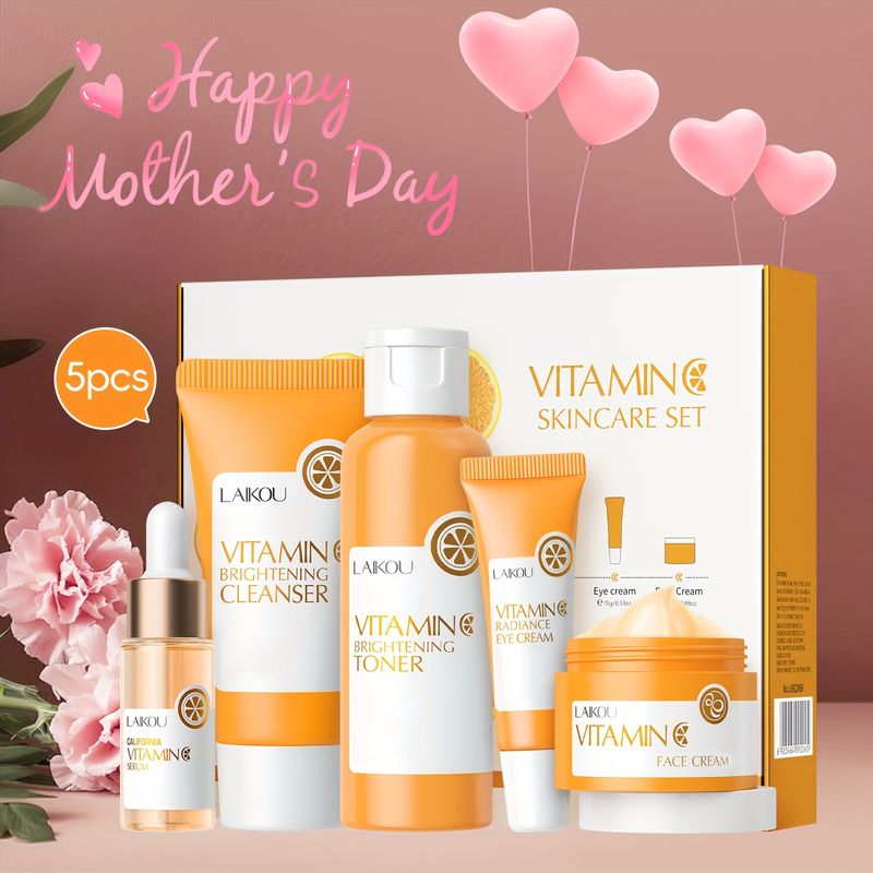 Zestaw do pielęgnacji z witaminą C, nawilżający krem pod oczy 0,53 uncji, serum nawilżające 0,59 uncji płynu, odżywczy tonik 3,52 uncji płynu, miękka pianka do twarzy_voghion.com