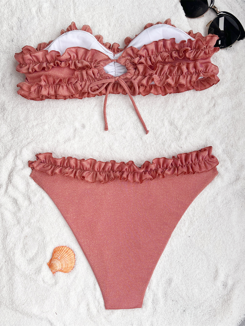 bikini vienkrāsains peldkostīms seksīgs peldkostīms sieviešu peldkostīms bez atzveltnes mežģīņu bikini_voghion.com