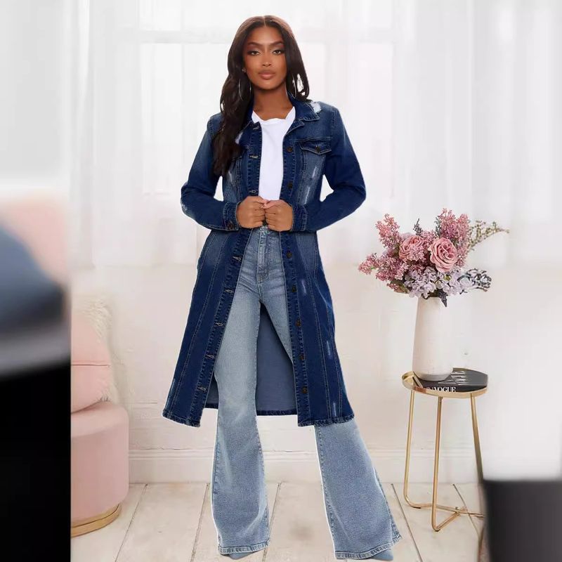 Langer Damen-Jeans-Trenchcoat mit Used-Details – Stylische Herbst-/Winterjacke in Blau, Dunkelblau & Hellblau – Größen S-XXL_voghion.com