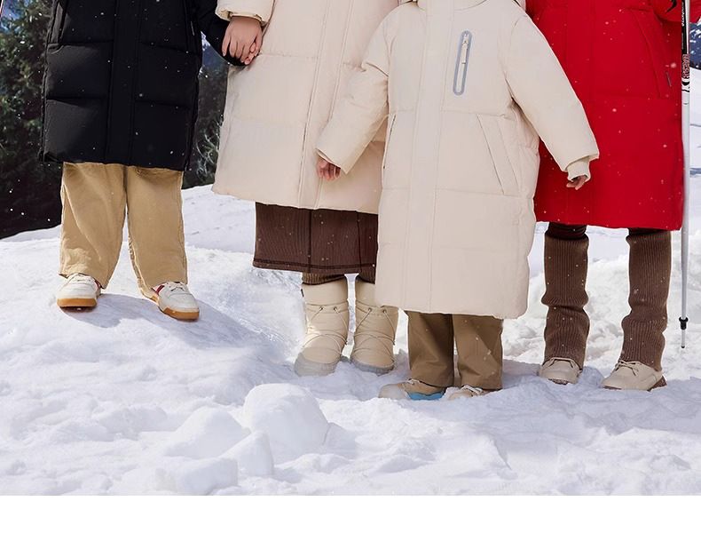 Kids' Long Winter Puffer Coat – Thickened Polyester Jacket With Detachable Hood For Boys & Girls (120-170cm, Black/Red/White, Windproof & Soft)_voghion.com