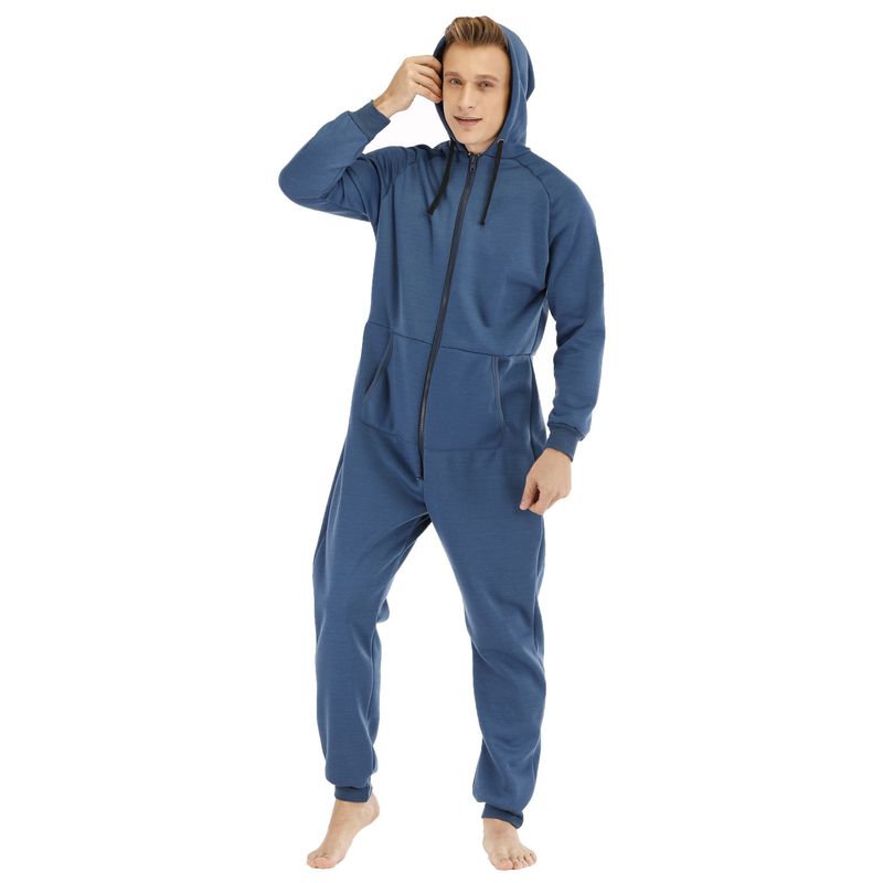 Underwear & Sleepwears Men's Heavyweight Fleece Jumpsuit - Cozy One-Piece Loungewear & Sleepwear For Home Comfort (Green, Black, Royal Blue, S-XXL)_voghion.com