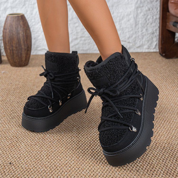 Scarpe da donna di grandi dimensioni, stivali da neve da donna, 2025, nuove scarpe invernali con suola spessa, calde e comode, in velluto spesso e cotone caldo._voghion.com