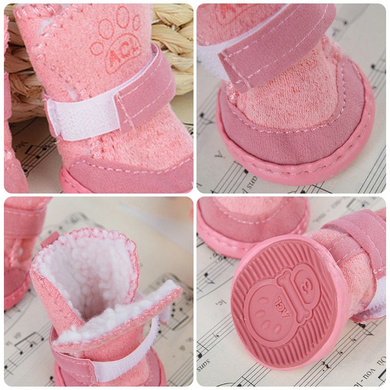 Set da 4 pezzi, scarpe calde per cani di piccola e media taglia, stivali carini, scarpe da ginnastica antiscivolo per cuccioli, protezione antiscivolo di PawParty Store_voghion.com