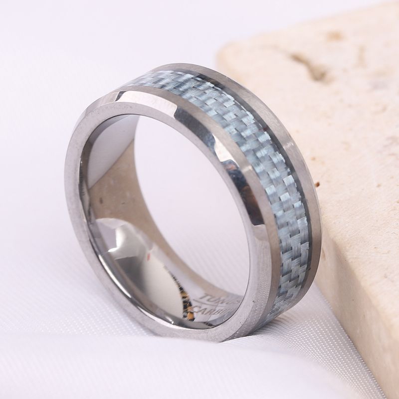 Anello alla moda da 8 mm di larghezza in tungsteno e fibra di carbonio per uomo in più colori_voghion.com
