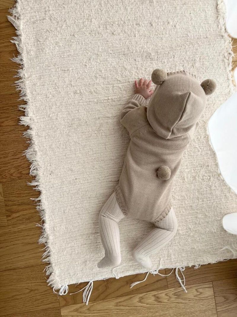 Alyce-xiyue1baobao 25 Lente Nieuwe Koreaanse Versie Romper Ins Stijl Berenontwerp Kindergebreide Trui Baby Jumpsuit_voghion.com