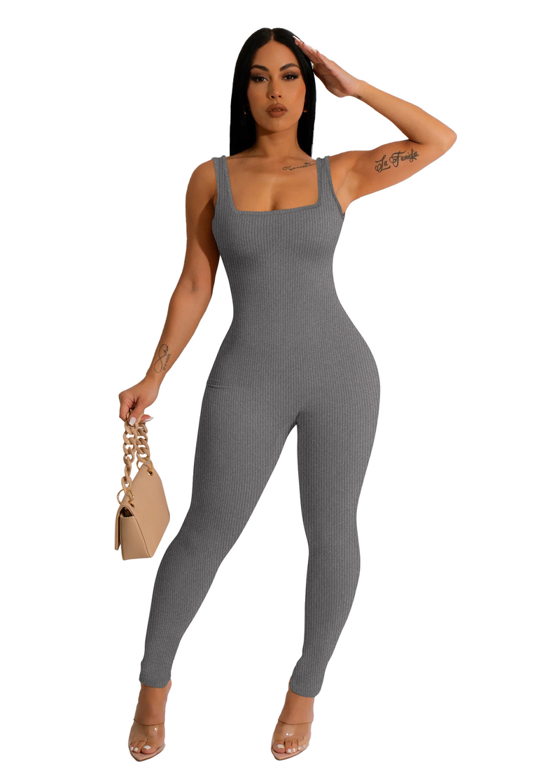 Damen Effenfaarweg Äermellose Vest Romper Fuedem Quadrateschen Ausschnëtt Récklos Hüftlift Slim-Fit Romper_voghion.com