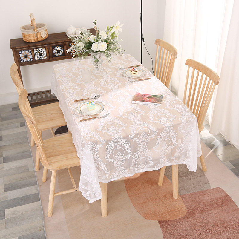 Französische Spitzentischdecke im Prinzessinnen-Stil, dekorative Tischdecke, weiß, rechteckig, amerikanische Esstischdecke, Teetischdecke, Matte_voghion.com