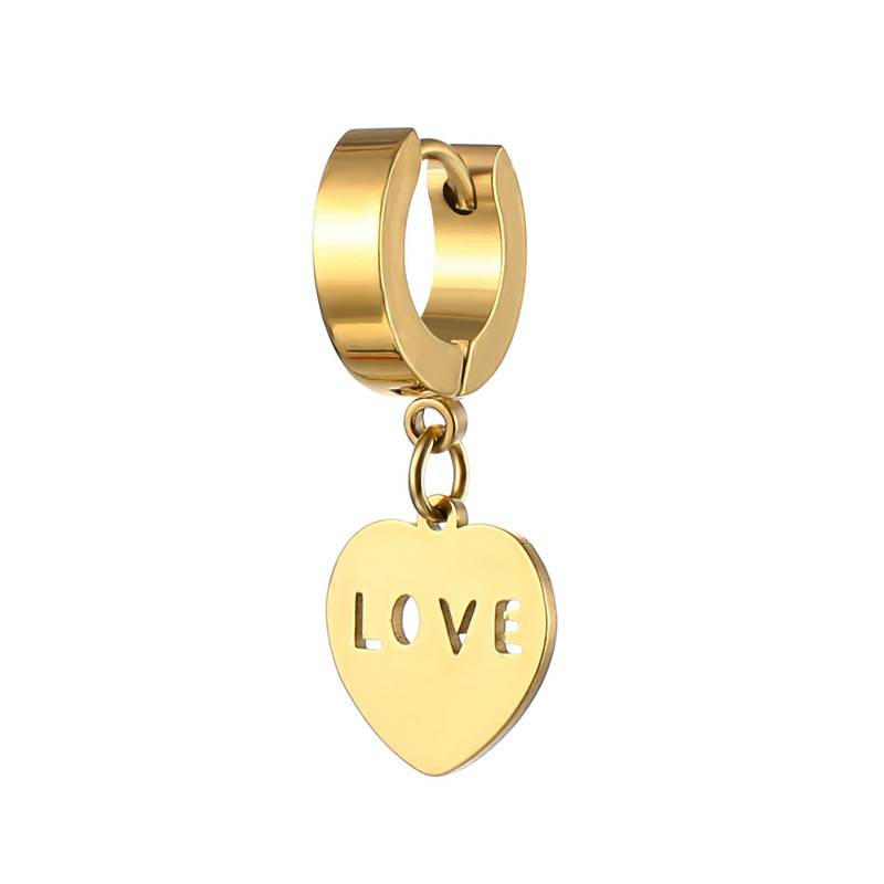 1 par de delicados pendientes de aro minimalistas de acero inoxidable en color dorado con forma de corazón para hombre y mujer._voghion.com