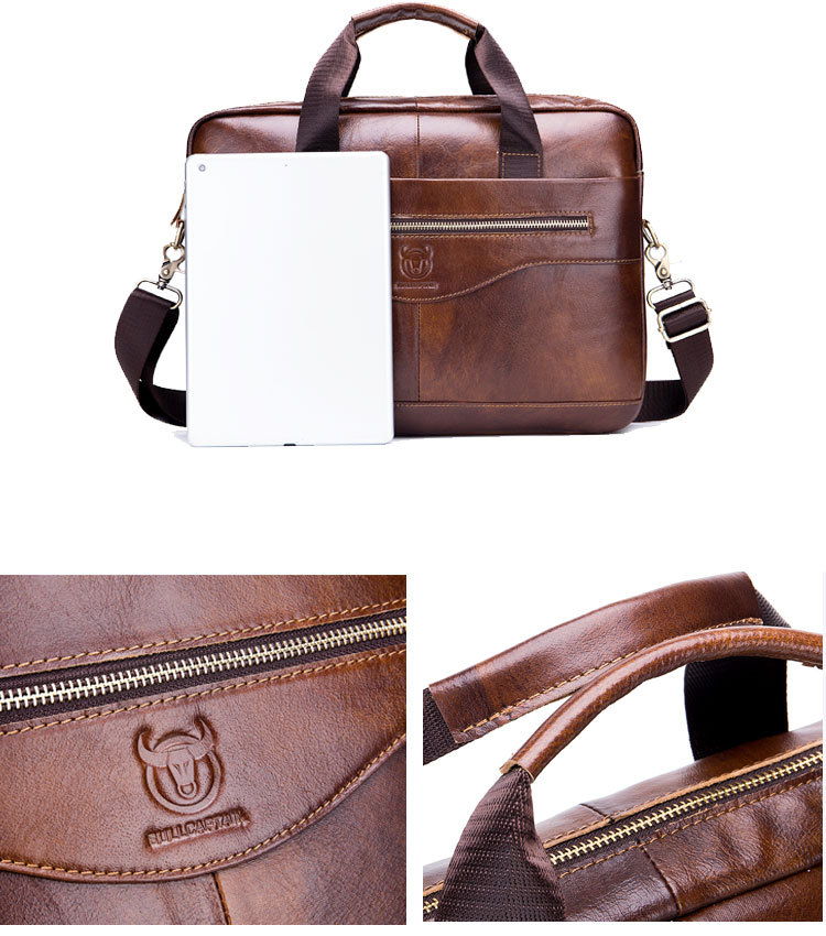 Leather Laptop Briefcase Men's Genuine Leather Shoulder Messenger Bag First Layer Cowhide Business Briefcase_voghion.com