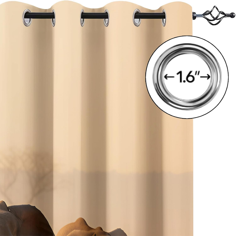 Tende oscuranti con motivo a elefanti africani, tende con motivi a tema foresta e migrazione della natura, tende oscuranti con isolamento termico per sala banchetti e teatro._voghion.com