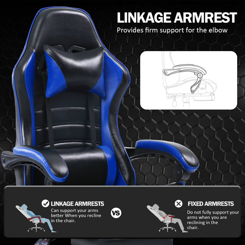 Ergonomischer Gaming-Stuhl mit verstellbarer Neigung (90–155 °), Armlehne, dickem, hochdichtem Kissen, PU-Leder, 136 kg Tragkraft, leisen Rädern, Lila_voghion.com