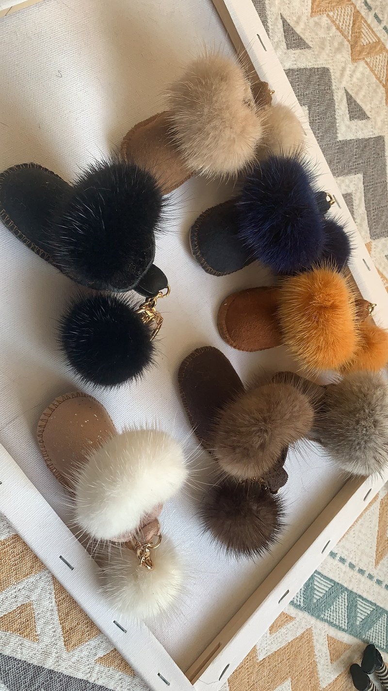 Elegant Keychain With Faux Mink Fur Ball & Mini Boot Charm - Stylish Bag Accessory For Men & Women - Perfect Gift For All Occasions_voghion.com