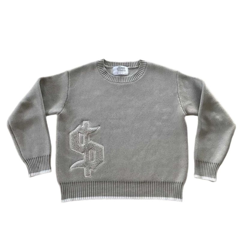 Men's Embroidered Crewneck Sweater High Street Design Jacquard Loose Knitwear Autumn Winter Casual Fashion Top Grey_voghion.com