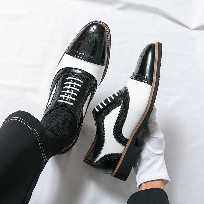 New Men's British Brown Business Derby Shoes Leather Lace-up Casual Office Black Men's Shoes Banquet Dress Wedding Oxford Shoes_voghion.com