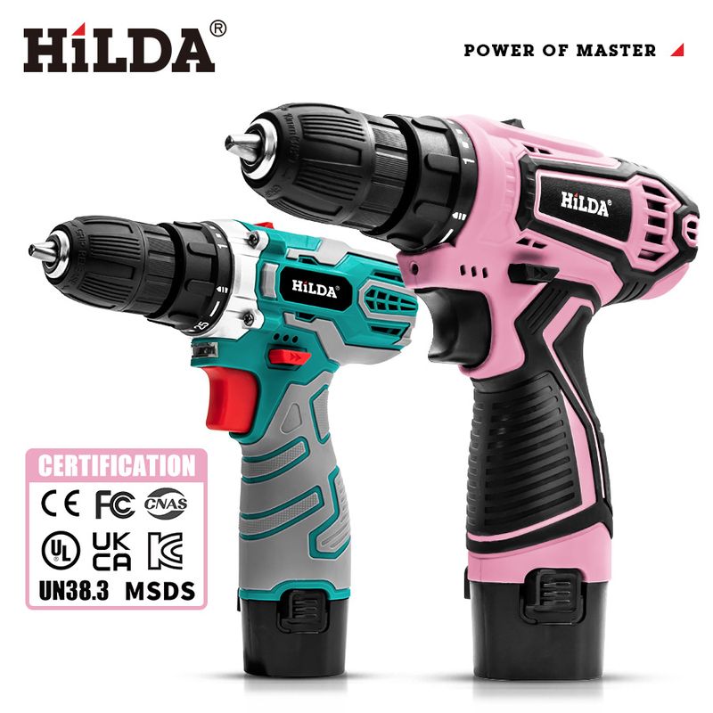 HILDA 12V/21V Cordless Lithium-Ion Drill Driver With 1/2 Batteries & Charger, Electric Screwdriver Set For Wood Metal Brick, 1350 RPM,_voghion.com