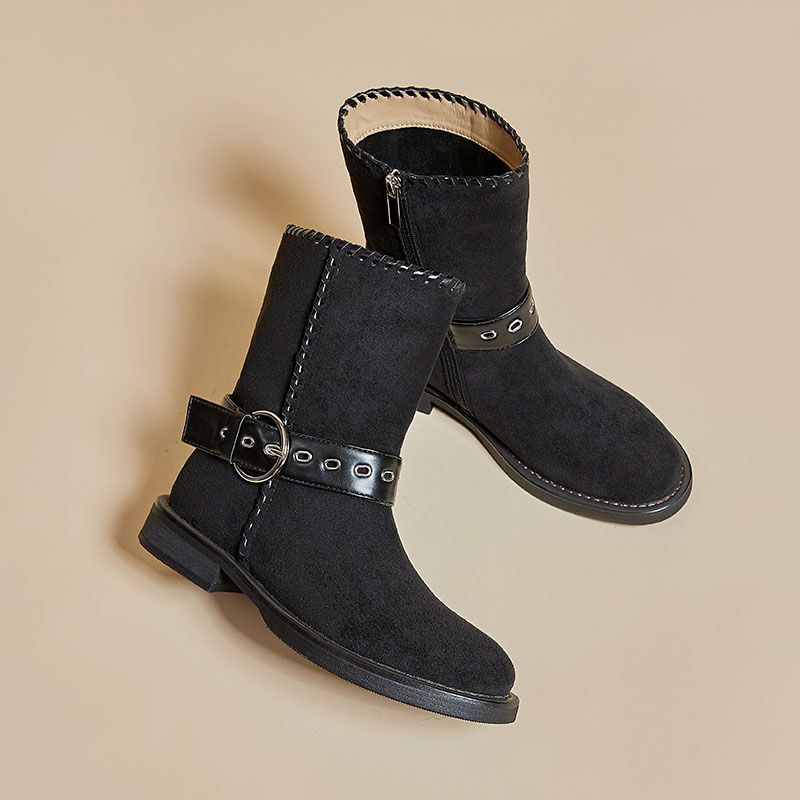 Korean Style Minimalist Retro Mid Top Boots, With A Low-key And High-end Feel, Comfortable To Wear For A Long Time Without Rubbing Your Feet_voghion.com
