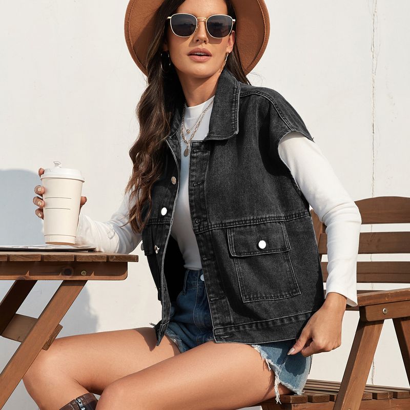 Women's Clothing New Retro Denim Slim Washed Vest Jacket Casual Waistcoat For Women_voghion.com