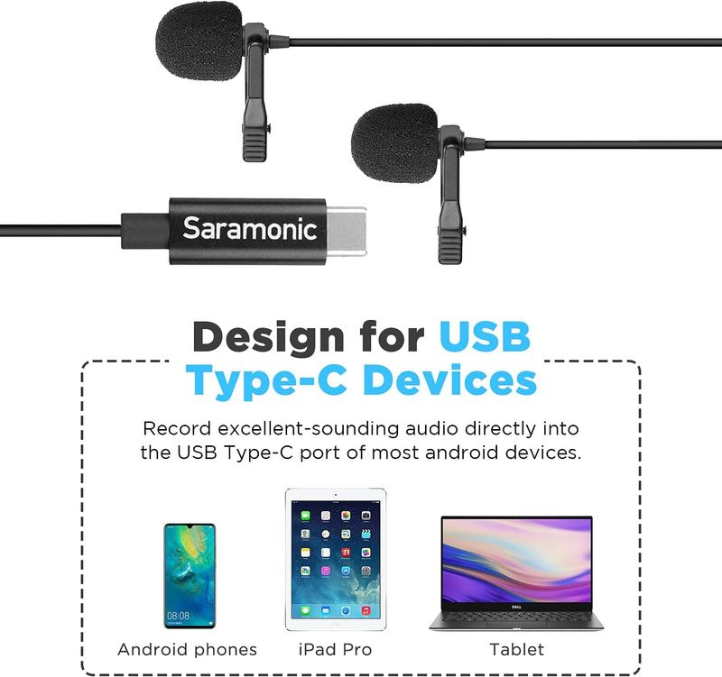 Saramonic LavMicro U3C USB Type-C kondenzátor kettős Lavalier hajtókamikrofon Android okostelefonhoz Youtube videó_voghion.com