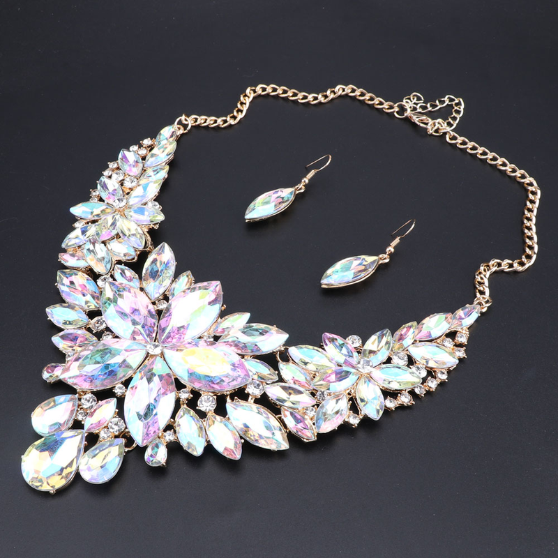 Kristall-Choker-Statement-Halskette, Ohrring-Schmuckset, Strass-Hochzeitsgeschenk, Frauen, Bräute, Abschlussball, Party_voghion.com