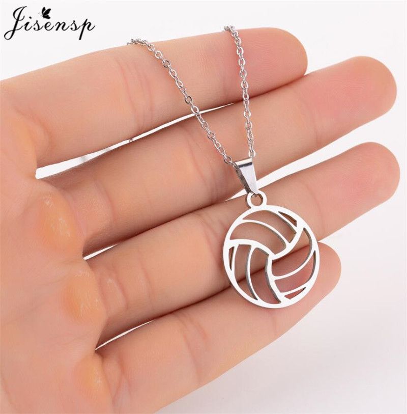 Heiße Verkäufe Mode Strand Volleyball Anhänger Halskette Hohl Fußball Edelstahl Kreis Charme Halsketten Sport Schmuck_voghion.com