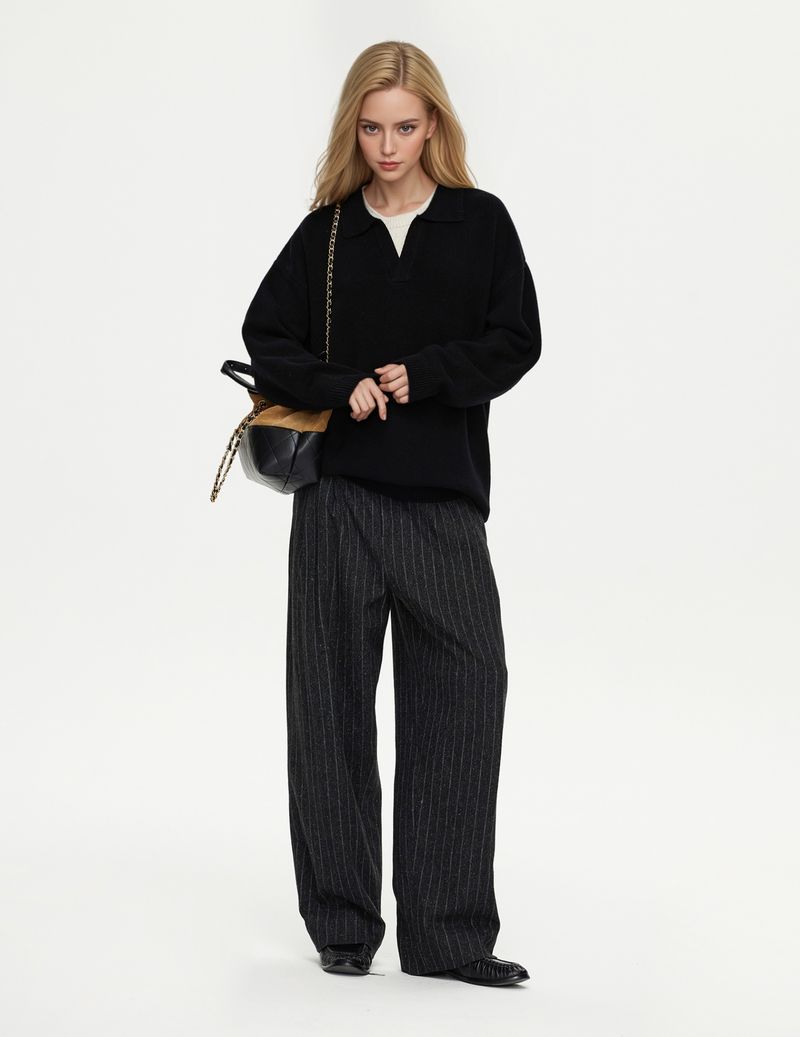 Herrenpullover mit Kragen, farblich abgesetzter Strickpullover, lockere Passform, Rundhalsausschnitt, weiches Wollmischgarn, lässig und stilvoll für den Herbst_voghion.com