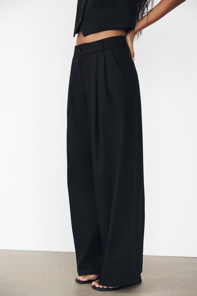 Ropa de mujer Otoño e invierno Nueva moda Trajes casuales Chaleco ajustado con cuello en V sin mangas Chaleco versátil Doble pliegue Cintura alta Pantalones anchos_voghion.com