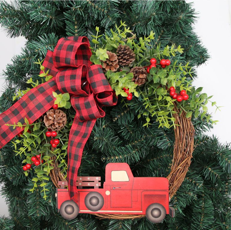 Ghirlanda di simulazione natalizia ciondolo ad anello in rattan decorazioni natalizie fiocco per auto rossa decorazione per appendere la porta_voghion.com