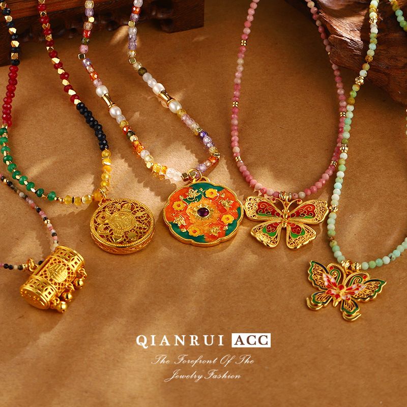 Nuova collana cinese in smalto a forma di farfalla, ciondolo a forma di fiore retrò, collana cava con perline e catena a clavicola, tendenza nazionale_voghion.com