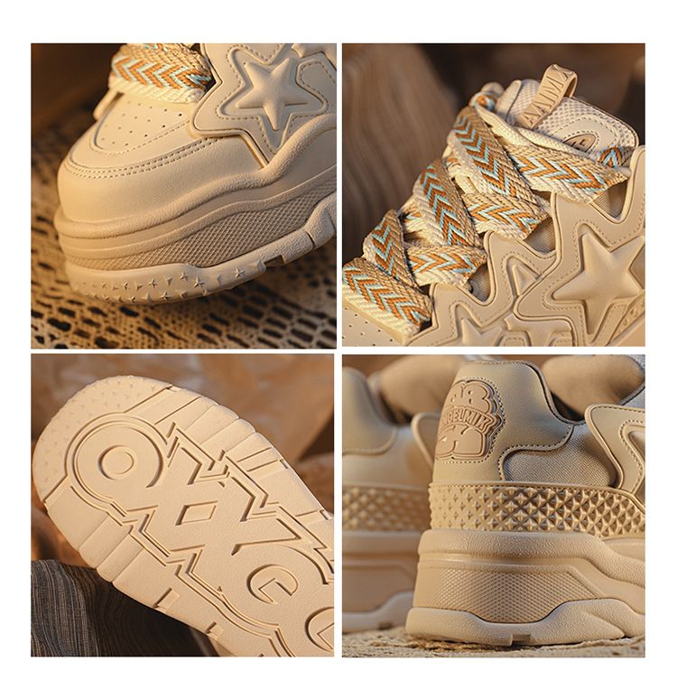 Scarpe da uomo in schiuma leggera con suola di nicchia, design nazionale marea stella crema pane aumentano gli amanti della suola spessa moda scarpe casual_voghion.com