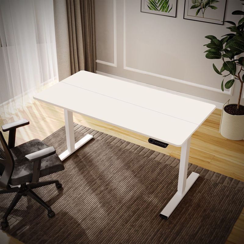 Electric Standing Desk Dual Motor Adjustable Height Desk With Two-Piece Tabletop Home Office Computer Workstation Sit Stand Up Desk, 55 X 28 Inches (white Frame + White Top)_voghion.com