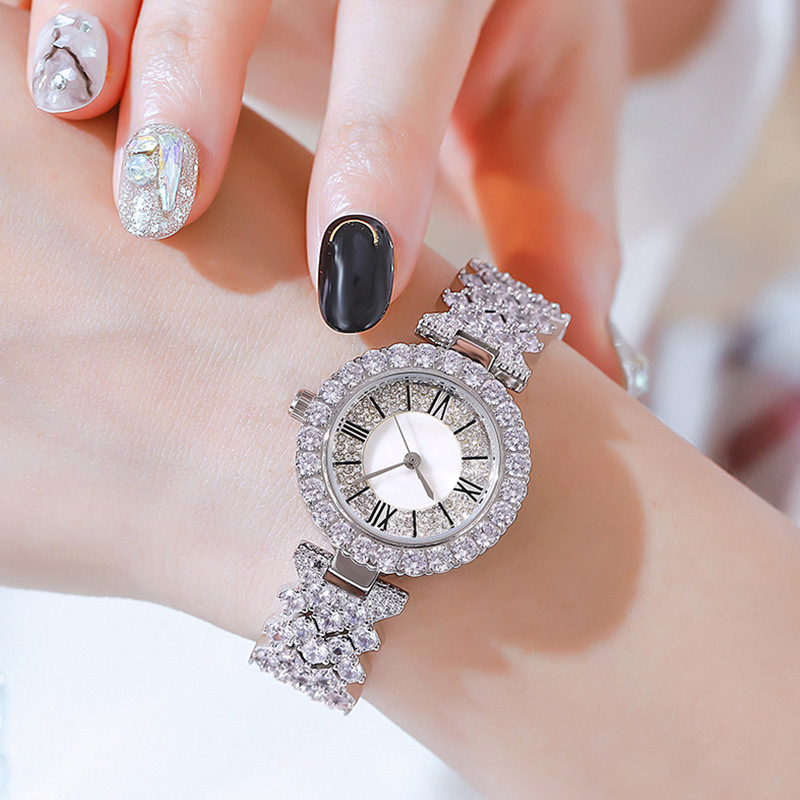 Dame armbåndsur sæt diamantbesat baby's breath armbåndsur + armbånd gavesæt til kvinder_voghion.com