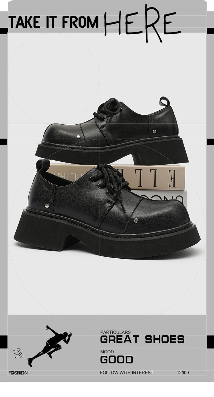 Chaussures ShoeVault Paris pour hommes de grande taille, semelle épaisse, rehausseur de hauteur, style Derby, polyvalentes, décontractées, bout carré, bout carré._voghion.com