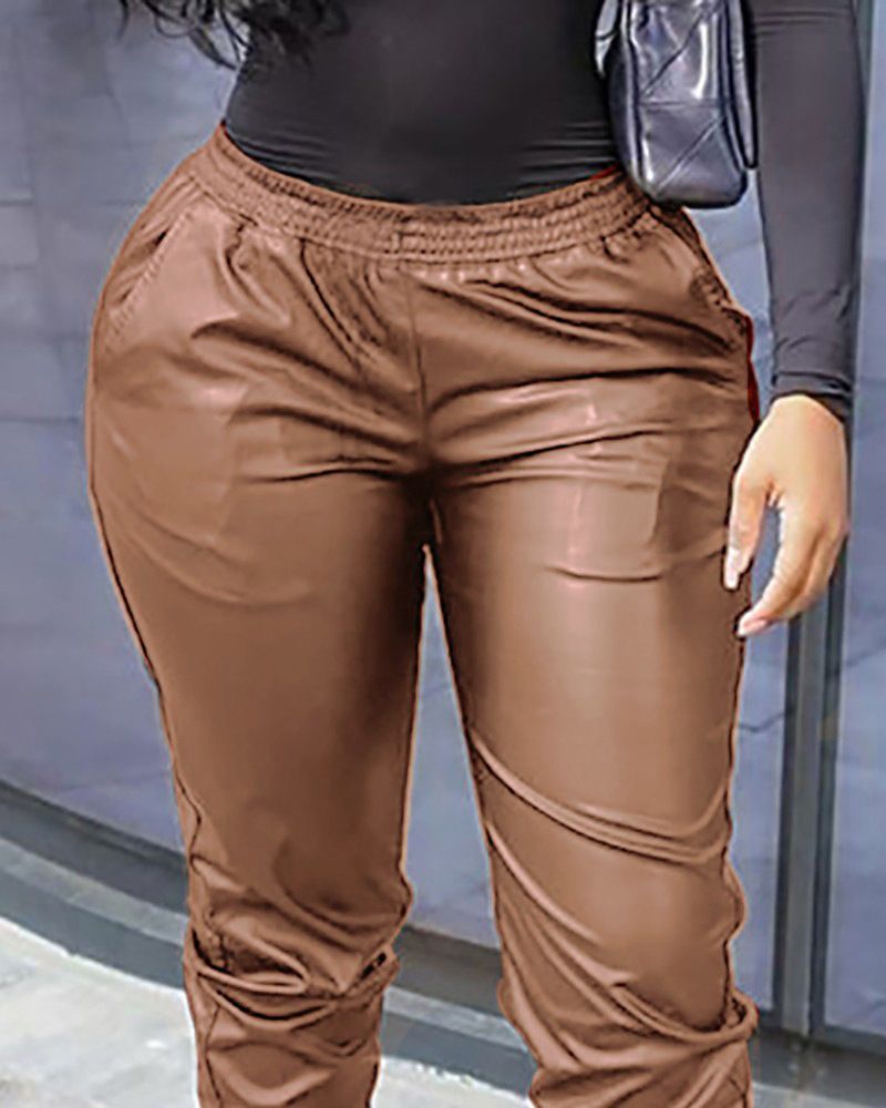 Women's Slim-Fit Faux Leather Pants – High Waist Stretch Skinny Trousers For Streetwear (S-XL)_voghion.com