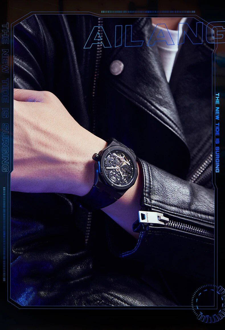 AILANG Topmerk Automatische Mechanische Horloges Heren Tourbillon Horloge Waterdicht Zwarte Stalen Kast Rubberen Band Reloj Hombre_voghion.com