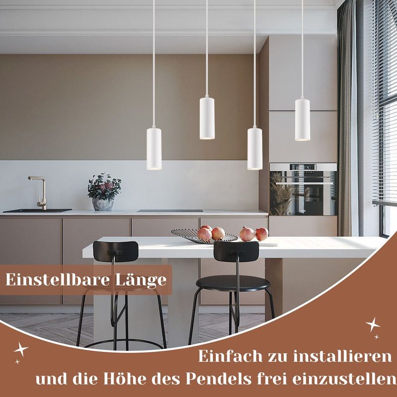 Glitzerlife Pendelleuchte 4 Flammig GU10 Esszimmerlampe - Esstischlampe Holz Weiß Hängelampe Metall Vintage Hängeleuchte Für Café Wohnzimmer Schlafzimmer Flur_voghion.com