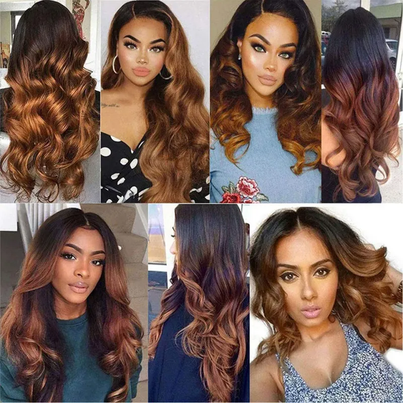 Peluca de cabello humano ombré 1B/27 en oferta con ondas corporales, encaje frontal HD para mujer, rubio miel, sin pegamento, 13 x 4_voghion.com