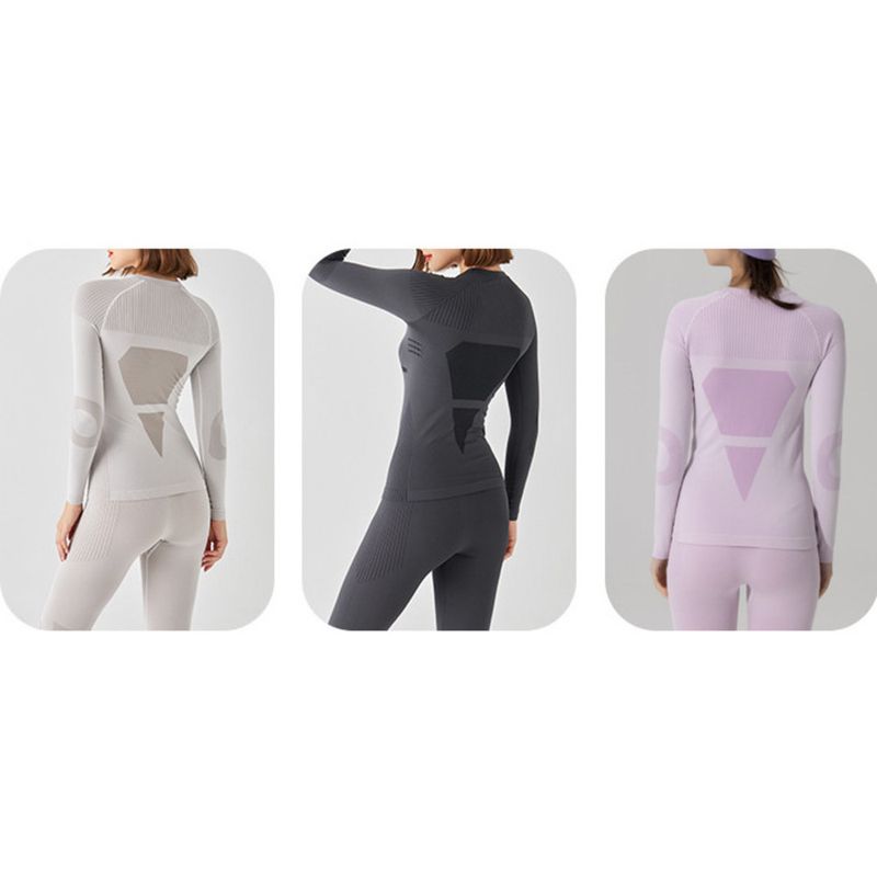 New Seamless Yoga Sports Long Sleeve T-Shirt Top Women's Cover-Up Fitness Slimming Ski Wear Inner Set_voghion.com