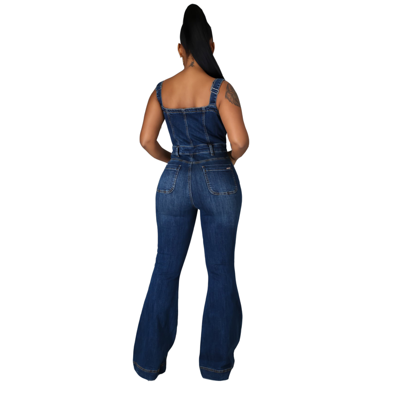 Roupas femininas Casual Sexy Suspensórios Denim Macacão Calças de perna larga_voghion.com