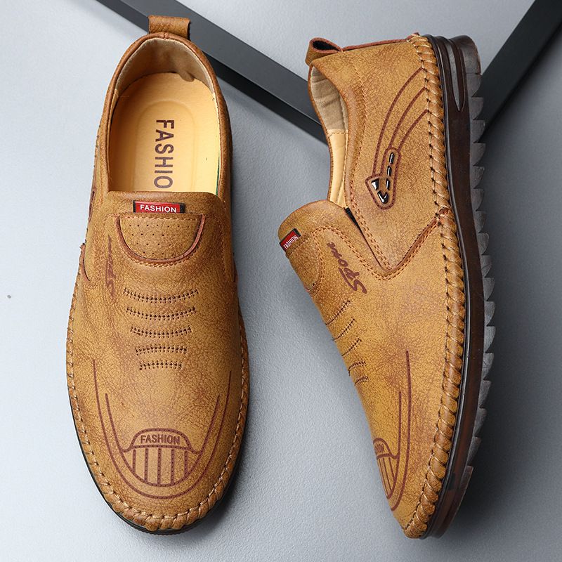 Unbeatable Quality Leather Spring New Casual One Foot Soft Breathable Sleeve, Bean Shoes, Men's Shoes_voghion.com