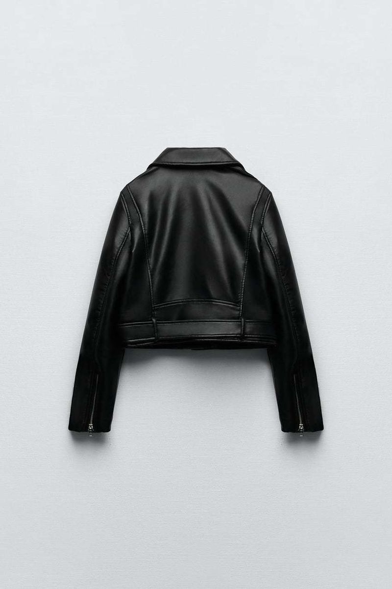 Damenbekleidung Frühjahr neue Damen-Reißverschluss-Motorrad-Lederjacke mit Revers schwarze PU-Lederjacke_voghion.com