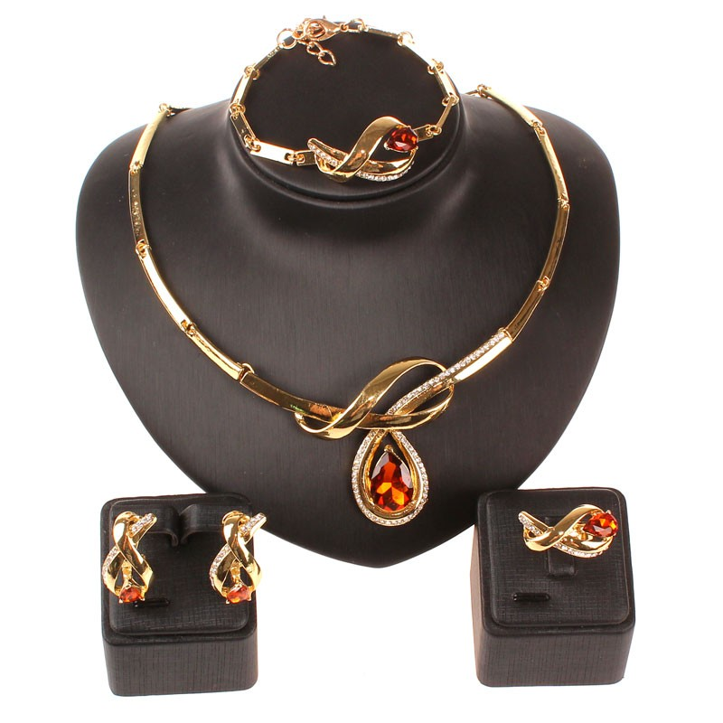 Perles africaines ensemble de bijoux fins couleur or clair cristal autrichien femmes mariage collier Bracelet boucle d'oreille anneau_voghion.com