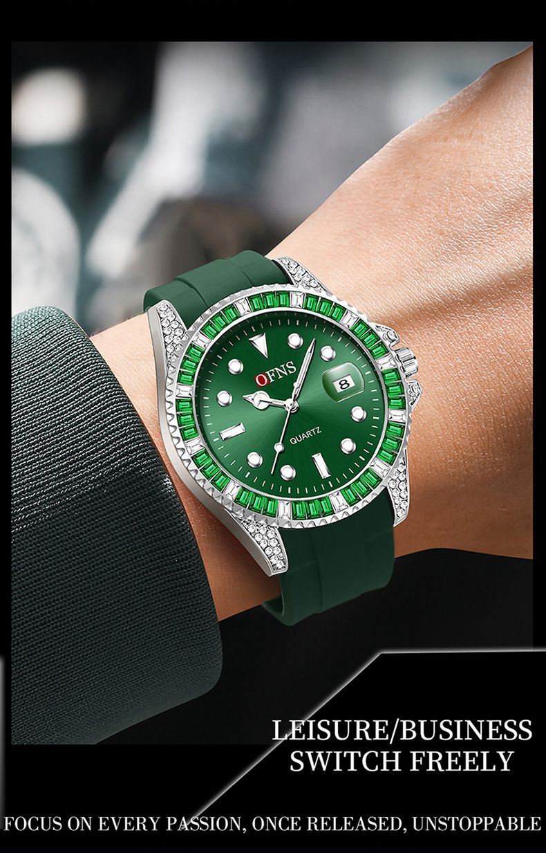 Men's Classic Diver Style Watch With Luminous Dial, Waterproof Casual Wristwatch With Date Function TPU Strap Classic Green Water Ghost Luminous Watch_voghion.com