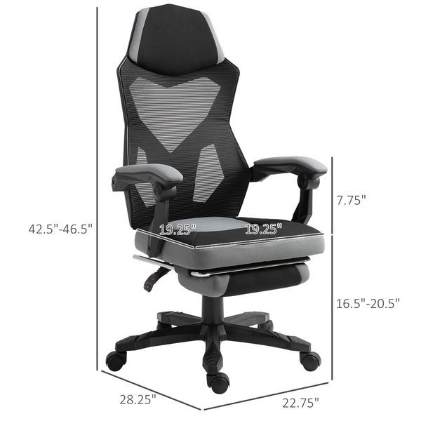 Vinsetto Ergonomic Mesh Office Chair, High Back, Grey, Adjustable Recliner With Footrest And Wheels_voghion.com