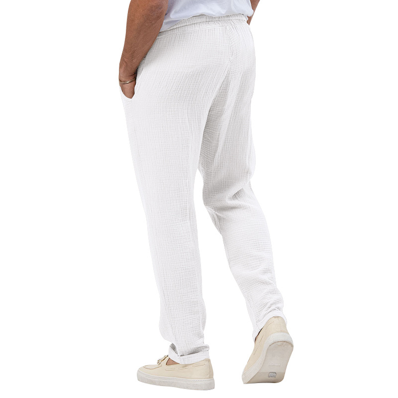 2023 Summer Breathable Solid Color Bubble Plus Size Loose Men's Casual Pants_voghion.com