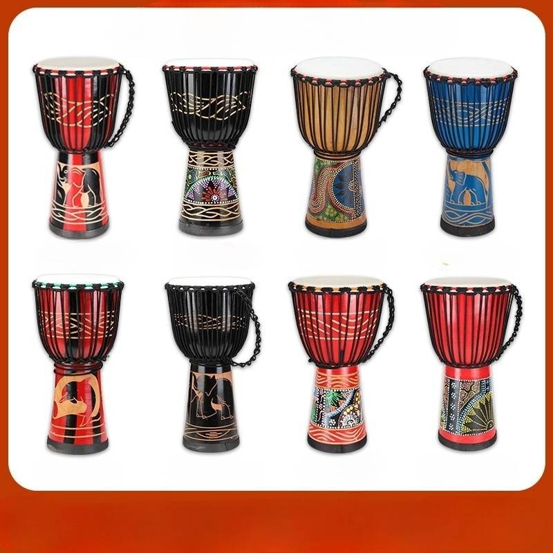 Indonesischer afrikanischer Trommelhersteller 8 Zoll 10 Zoll 12 Zoll altes Ziegenleder Vollholz ausgehöhltes Schaffell Handtrommel Mahagoni Herz_voghion.com