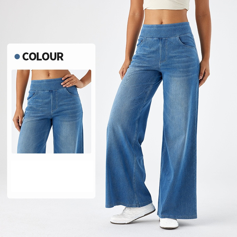 Femeii pantaloni largi din denim cu picior larg talie înaltă slăbire pantaloni scurți cu mai multe buzunare drepte vrac pisică mustăți maimuță pantaloni casual_voghion.com