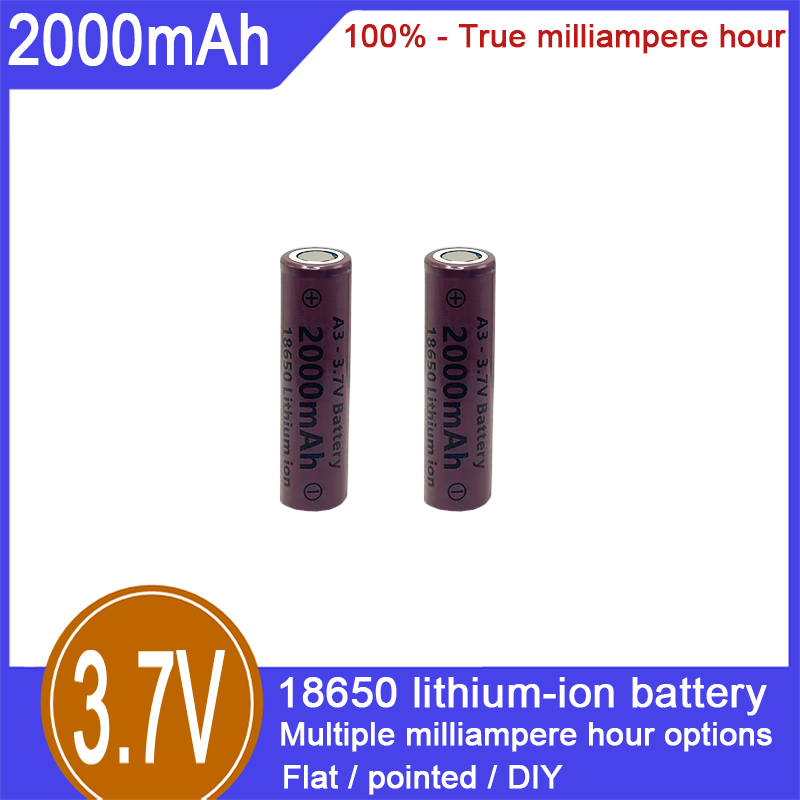 Batterie rechargeable lithium-ion 18650, 3,7 V, 2000 mAh, capacité de 100 %, adaptée aux jouets électriques, cigarettes électroniques, lampes de poche et autres domaines_voghion.com