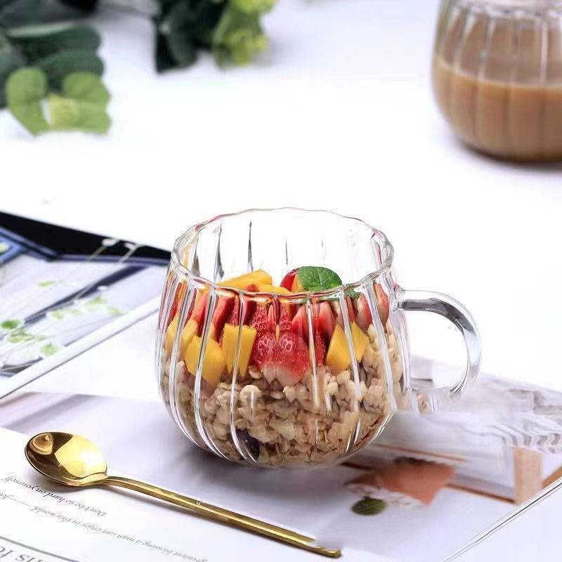 Kaffeegeschirr Gestreifte runde lustige Tasse Kürbistasse Glas Hitzebeständige Milchteetasse Großer Bauch Vertikale Mustertasse Home Mit Griff Wassertasse_voghion.com