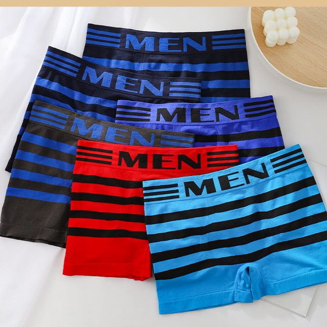 Boxer antibactérien pour homme, taille moyenne, rayé, sans coutures, en nylon_voghion.com